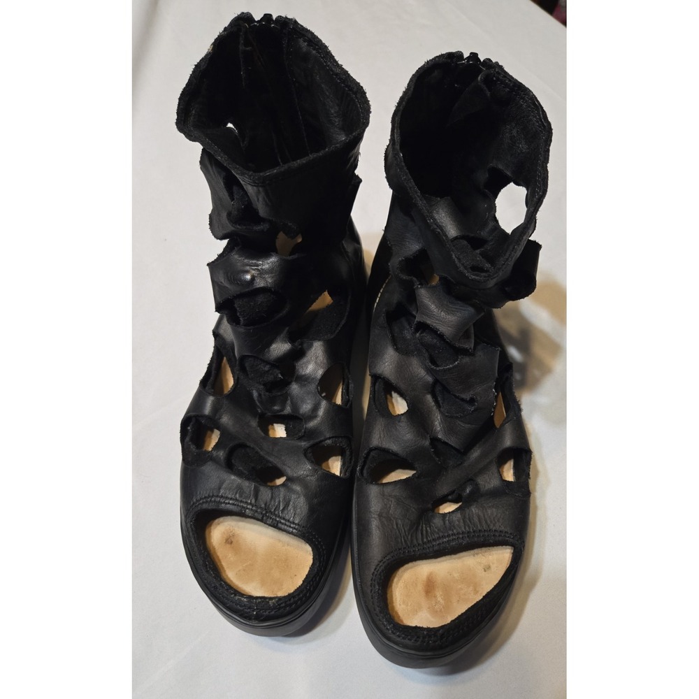 Trippen Task Sandals Boots Black Leather Size 36 US 6 Cut Out Zip Back Designer